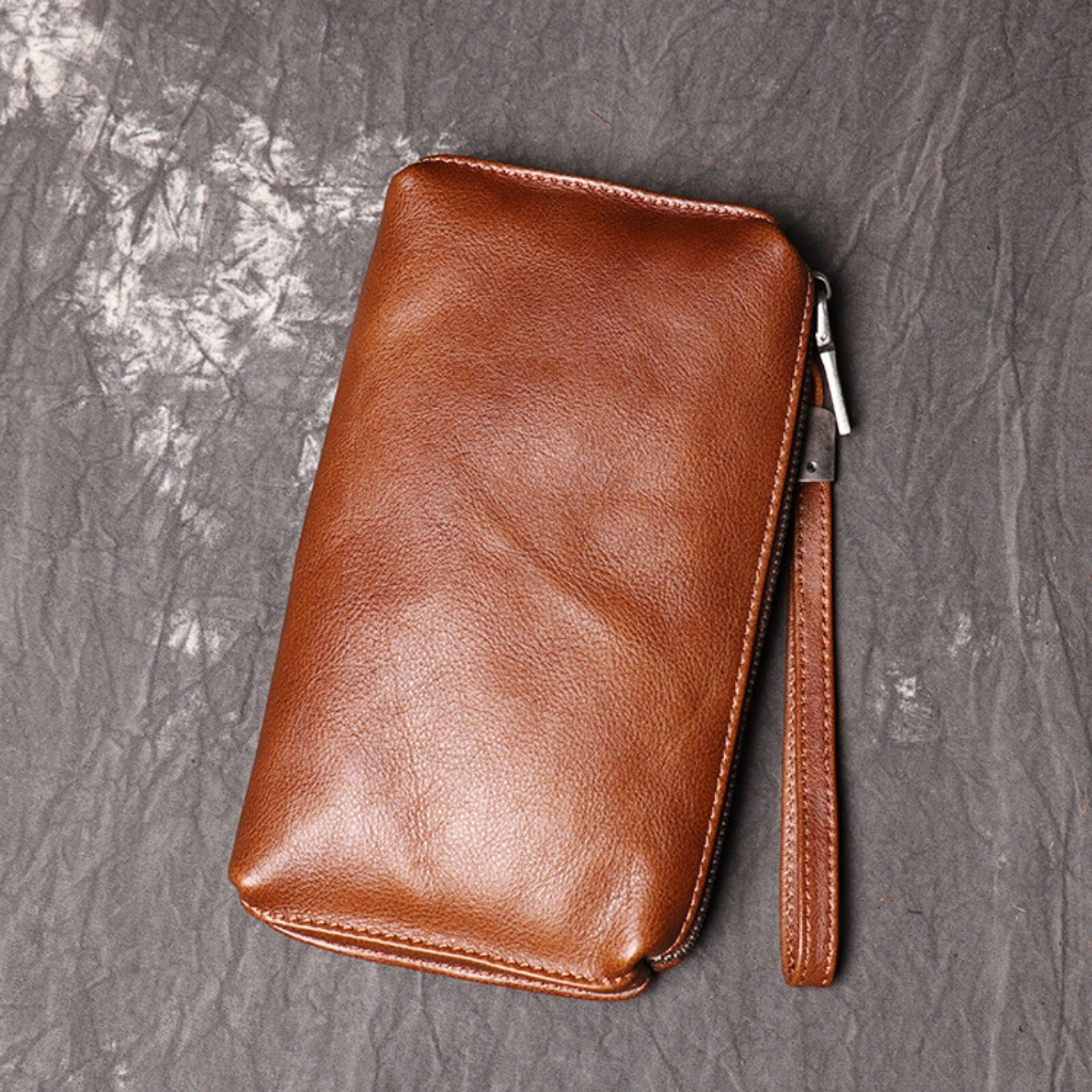 Mens Leather Wristlet Wallet Clutch Bag Zippered Organizer Multiple Pockets