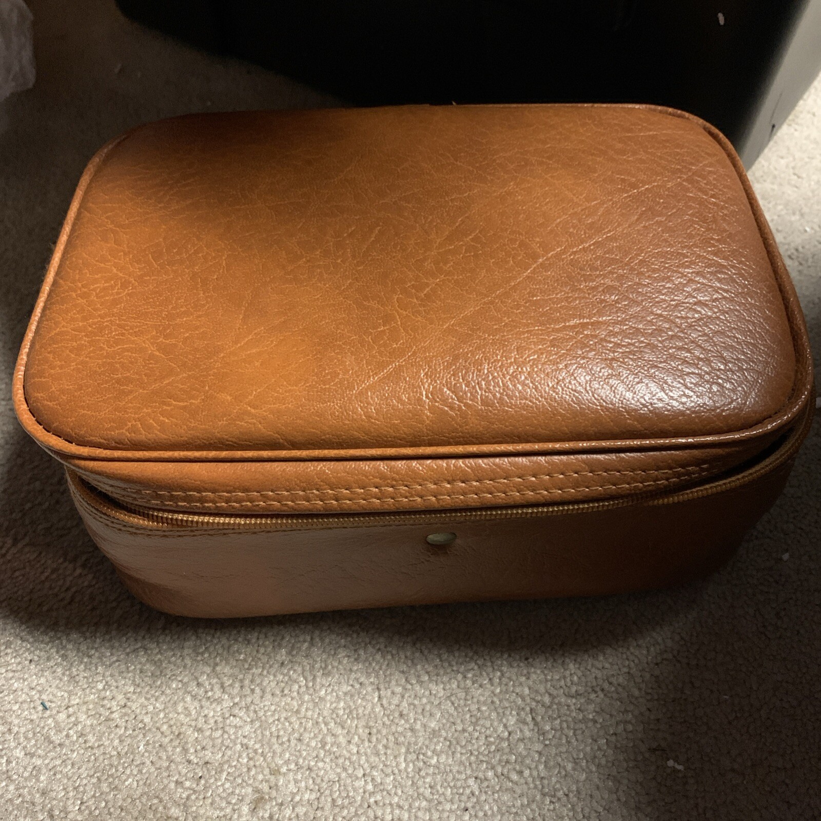 Vintage Mens Accessories Bag Kit Travel Case Caramel Brown Vinyl Taiwan