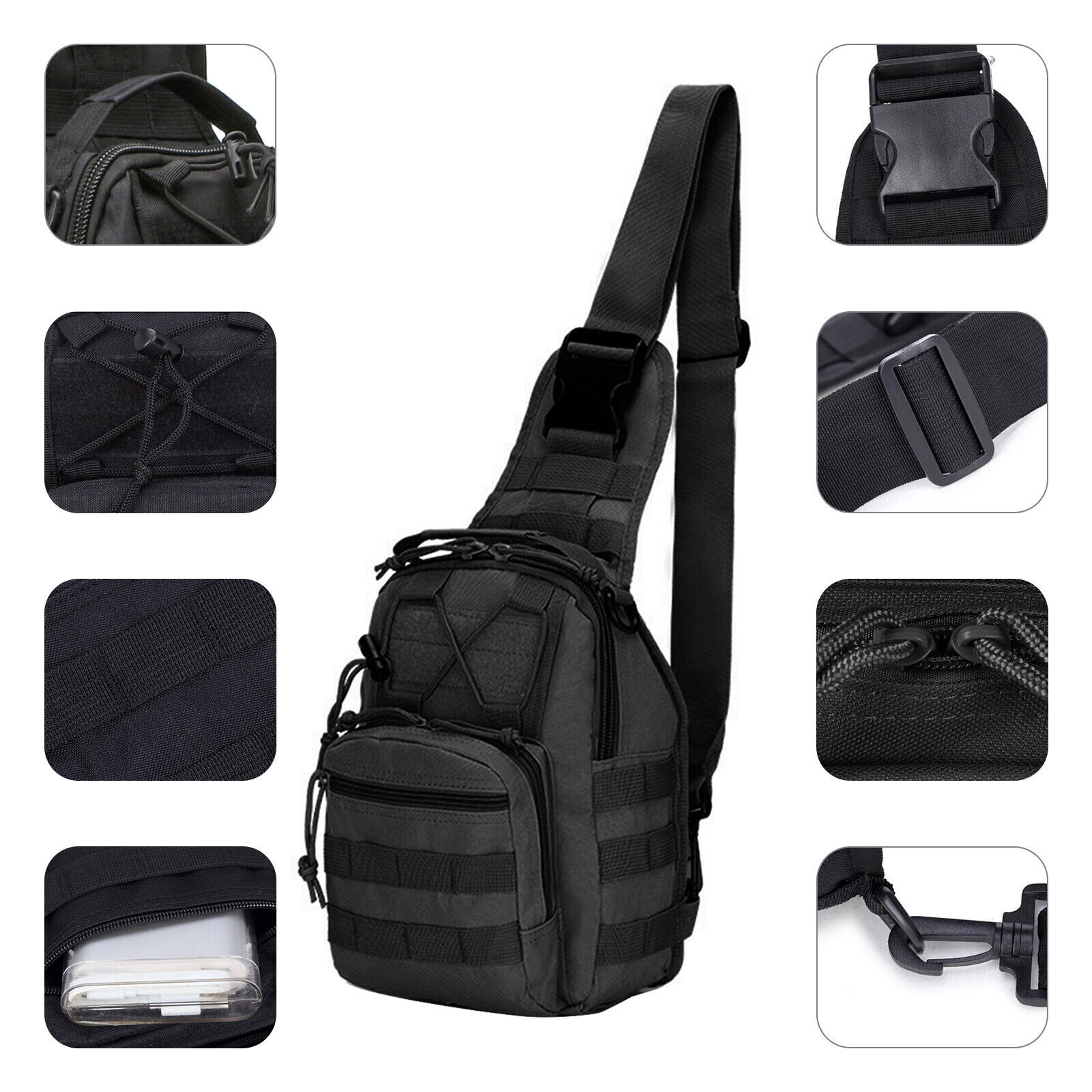 Men Backpack Tactical Sling Bag Chest Shoulder Fanny Pack Cross Body Molle Pouch