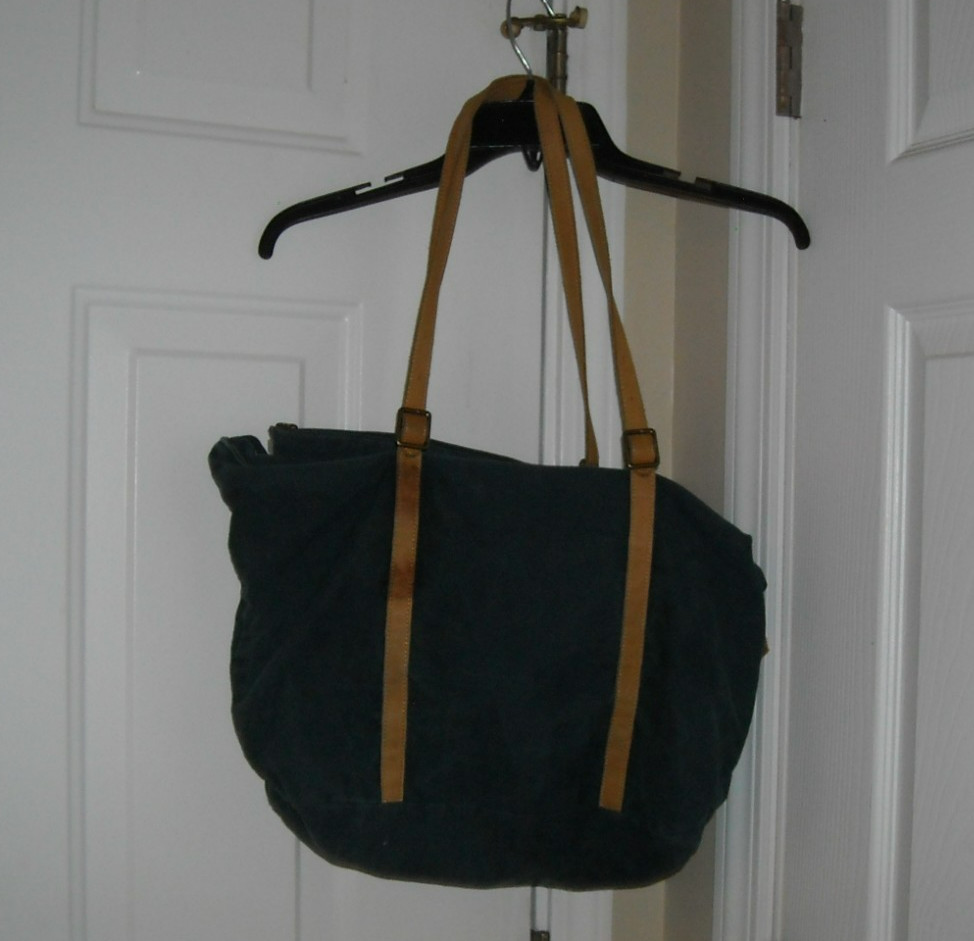 Heart & Hand with Magnolia, Blue Canvas Tote, Leather Straps