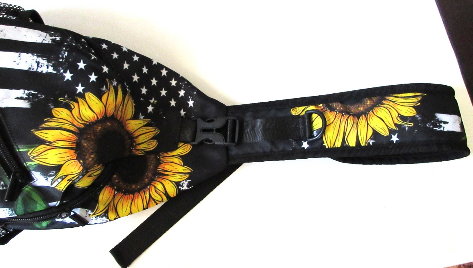 Sling Bag Crossbody Shoulder Backpack Adjustable Lightweight Am. Flag Sun Flower