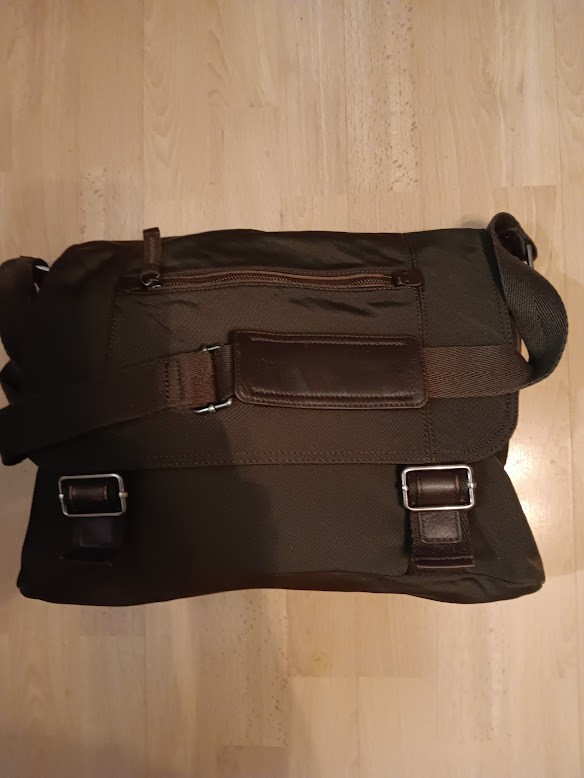 BANANA REPUBLIC Olive Green Nylon Brown Leather LAPTOP Bag Messenger