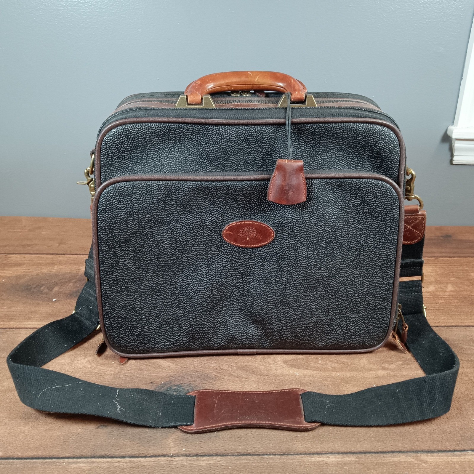 Mulberry Vintage Scotchgrain Leather Briefcase Black Brown Messenger Bag England