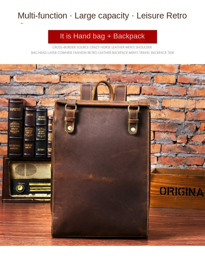Men’s Leather Backpack Retro Large Capacity Computer Travel Business Backpack