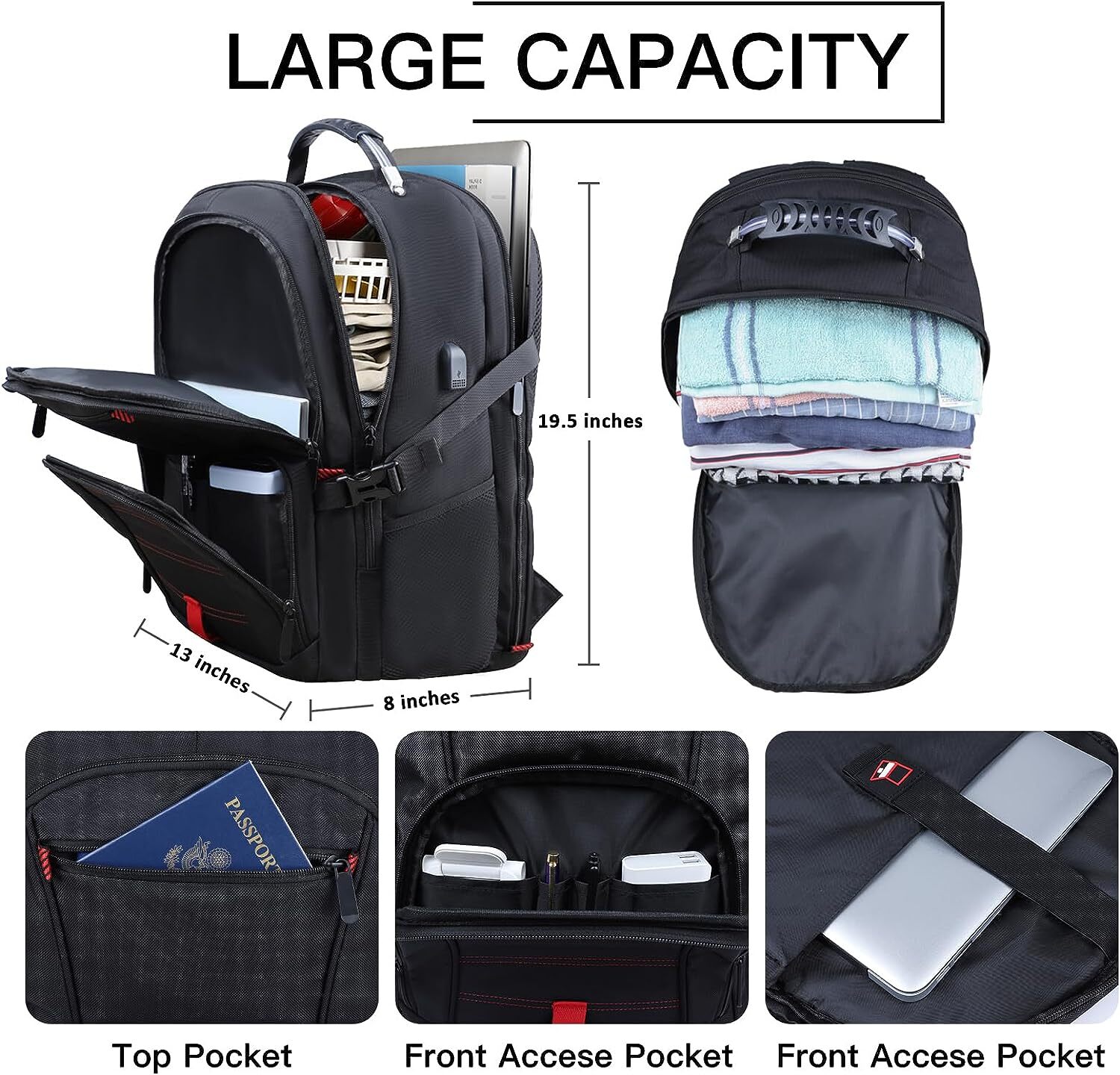 “Ultimate 50L Travel Backpack: Extra Large, Anti-Theft, Laptop Compartment, Airl