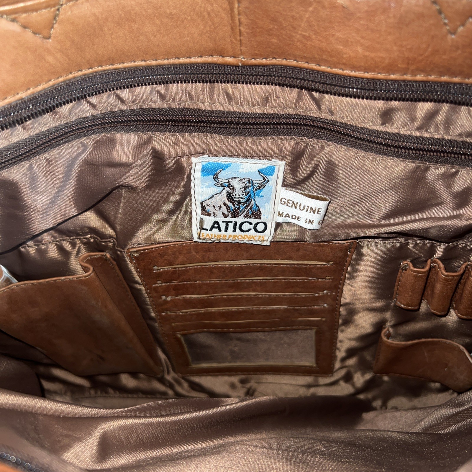 LATICO Caramel Leather Brief Case Zip Business Bag Unisex Crossbody and Handles