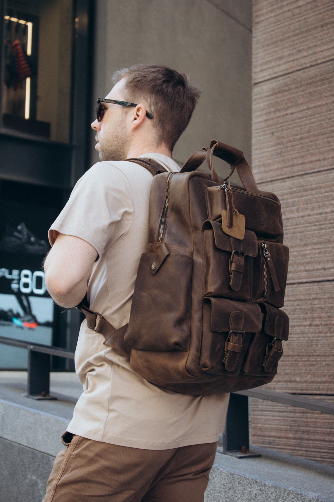 Large Mens Leather Travel Backpack Brown Handmade Rucksack Carry On Luggage Bag