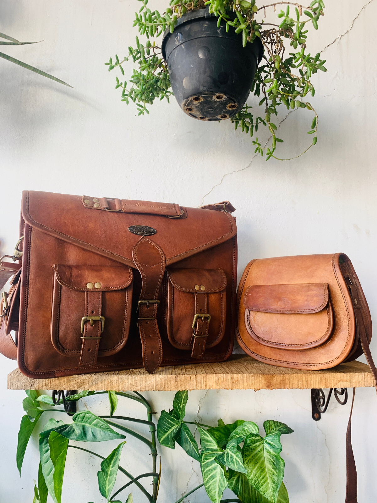 18” Handmade World Brown Leather Messenger Briefcase Office Free Bag [9 inch]