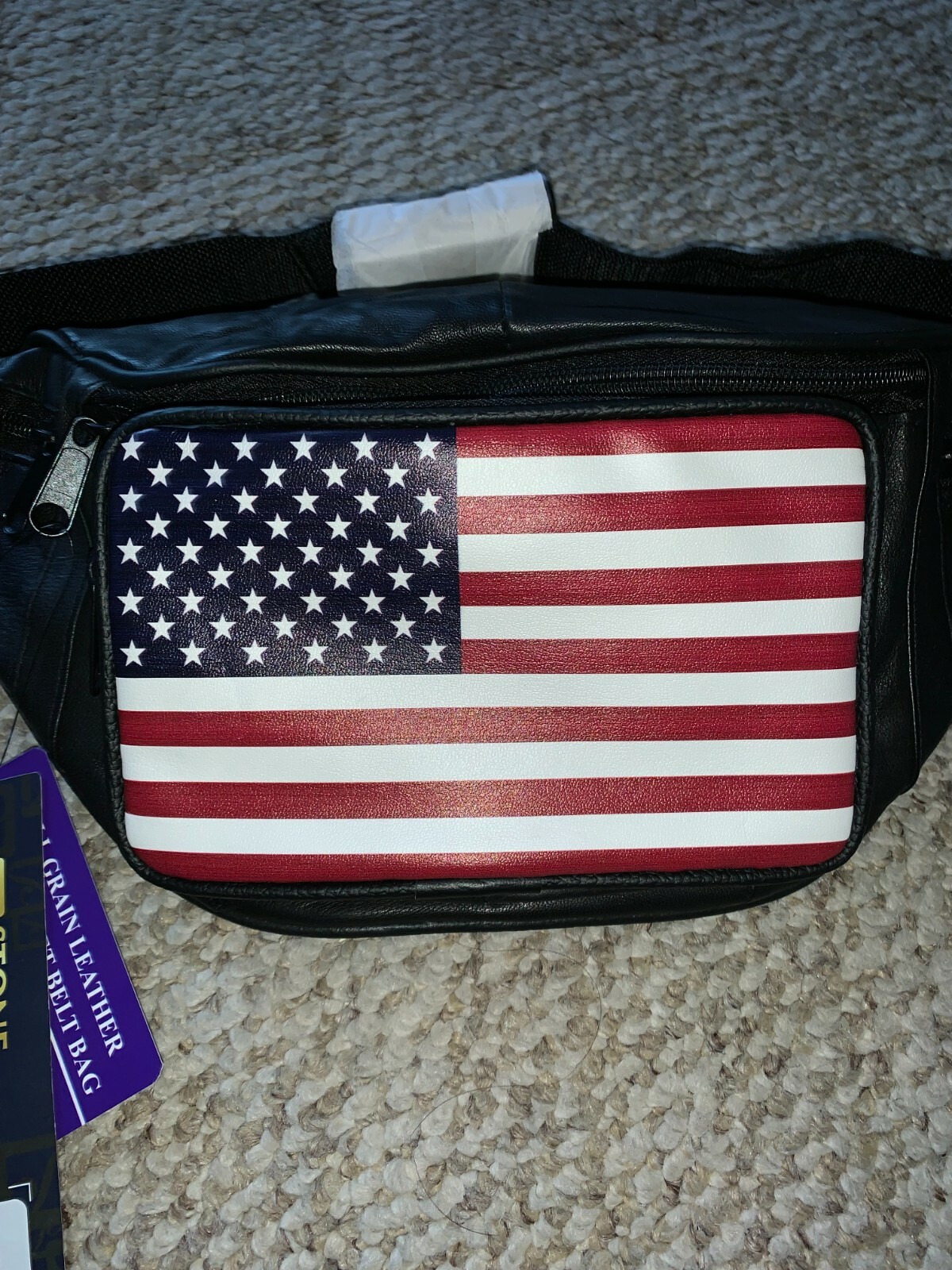 NWT Stone Mountain USA American Flag Leather Waist Fanny Pack Belt Bag Pouch NEW