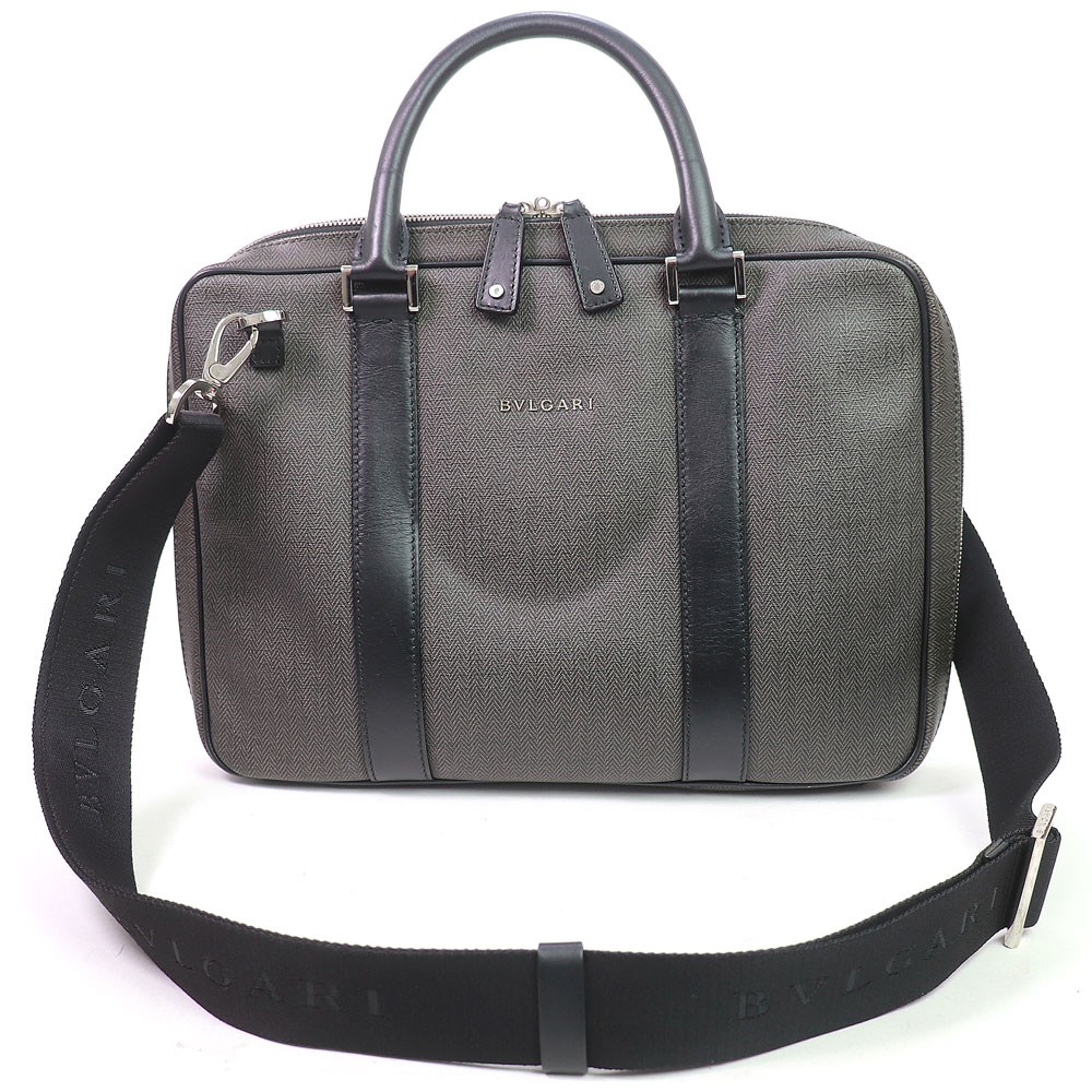 BVLGARI Weekend Briefcase Small Gray Black 2way Shoulder Men Business Bag 32541