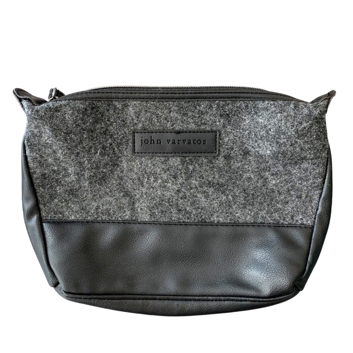 John Varvatos Black & Gray Faux Wool & Leather Toiletry Bag Travel Vacation