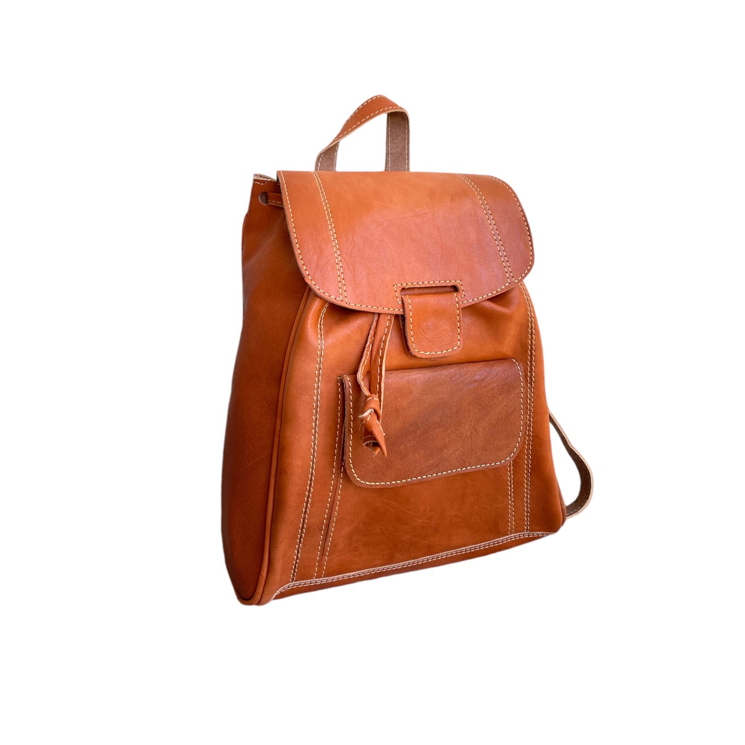Cognac Leather Backpack Handmade Morocco Artisan Zip Genuine Leather
