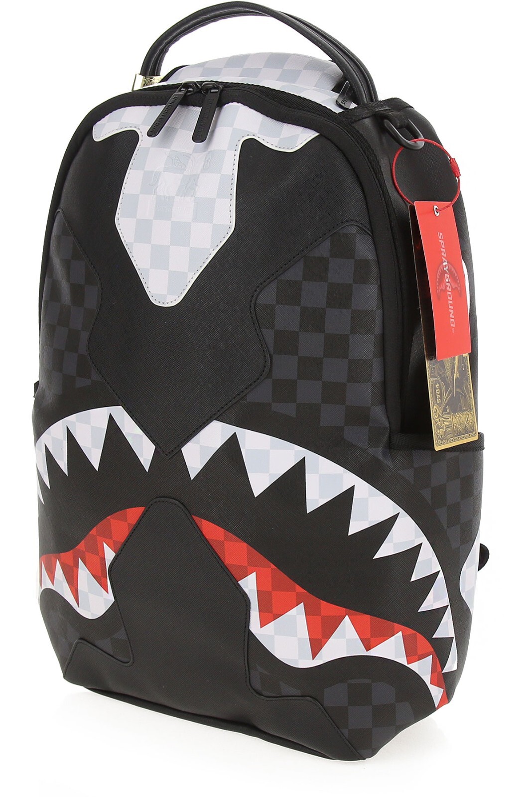 Sprayground Black Shark In Paris Backpack Monogram School Checkered Books Bag