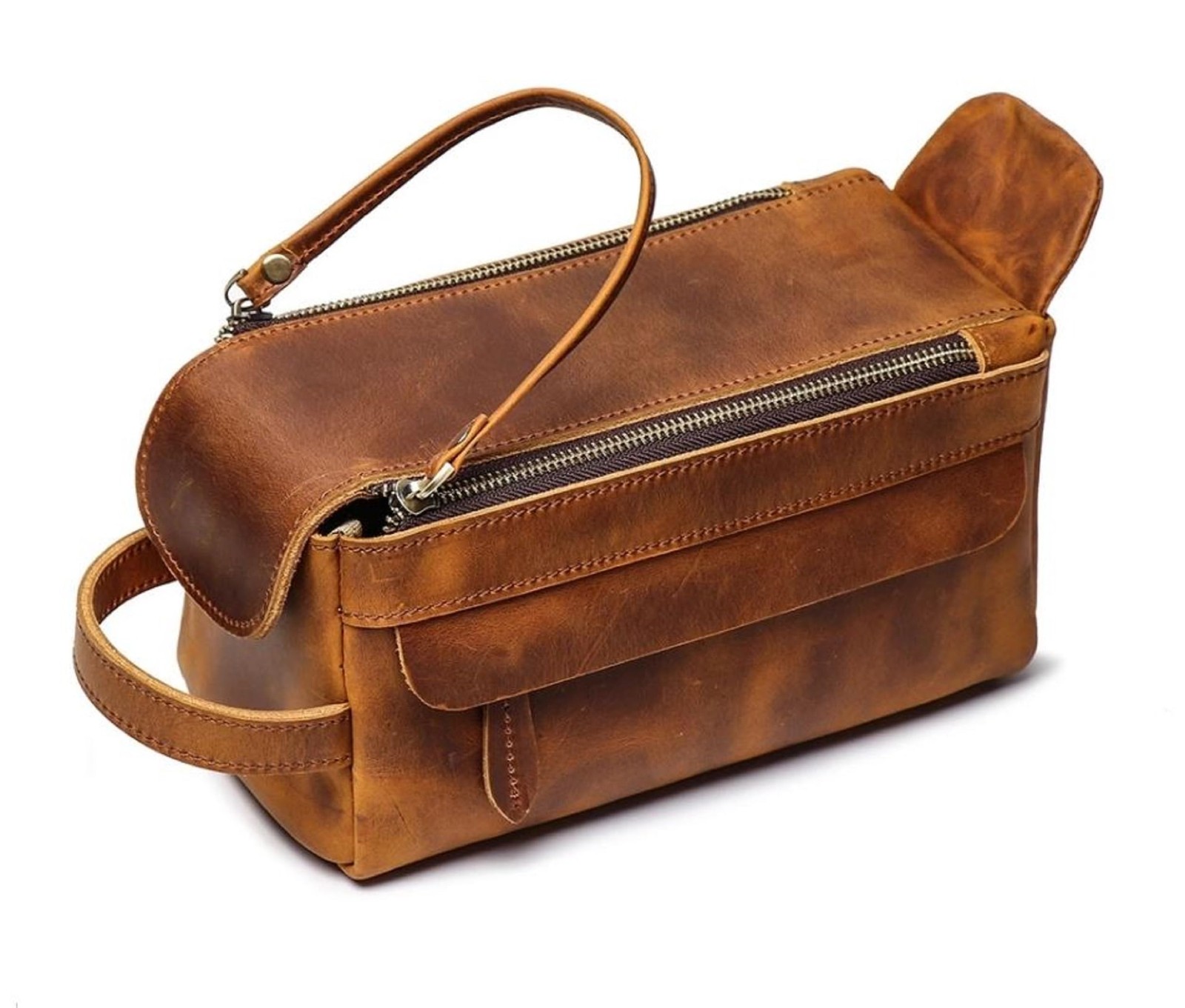The Tannery Genuine Leather Toiletry Bag For Men & Women, Yellow Brown