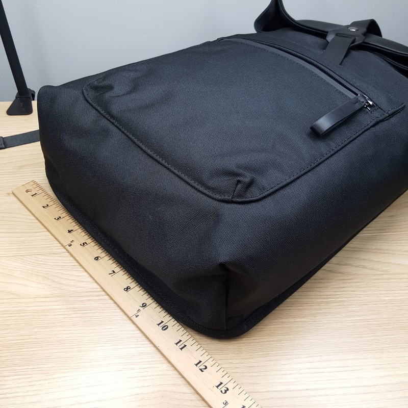 ALFANI Backpack Black Canvas Roll Top Backpack Faux Leather Trim Laptop Sleeve
