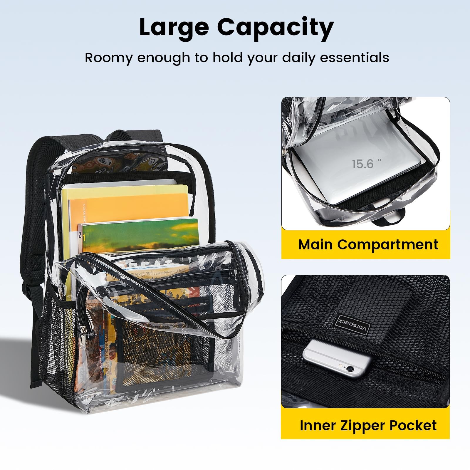 Vorspack Clear Backpack Heavy Duty – Clear Bookbag Large See through Backpack Pl
