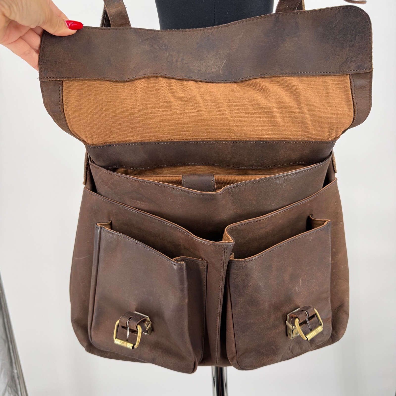 KomalC Brown Buffalo Leather Messenger Bag Satchel Laptop Briefcase Crossbody