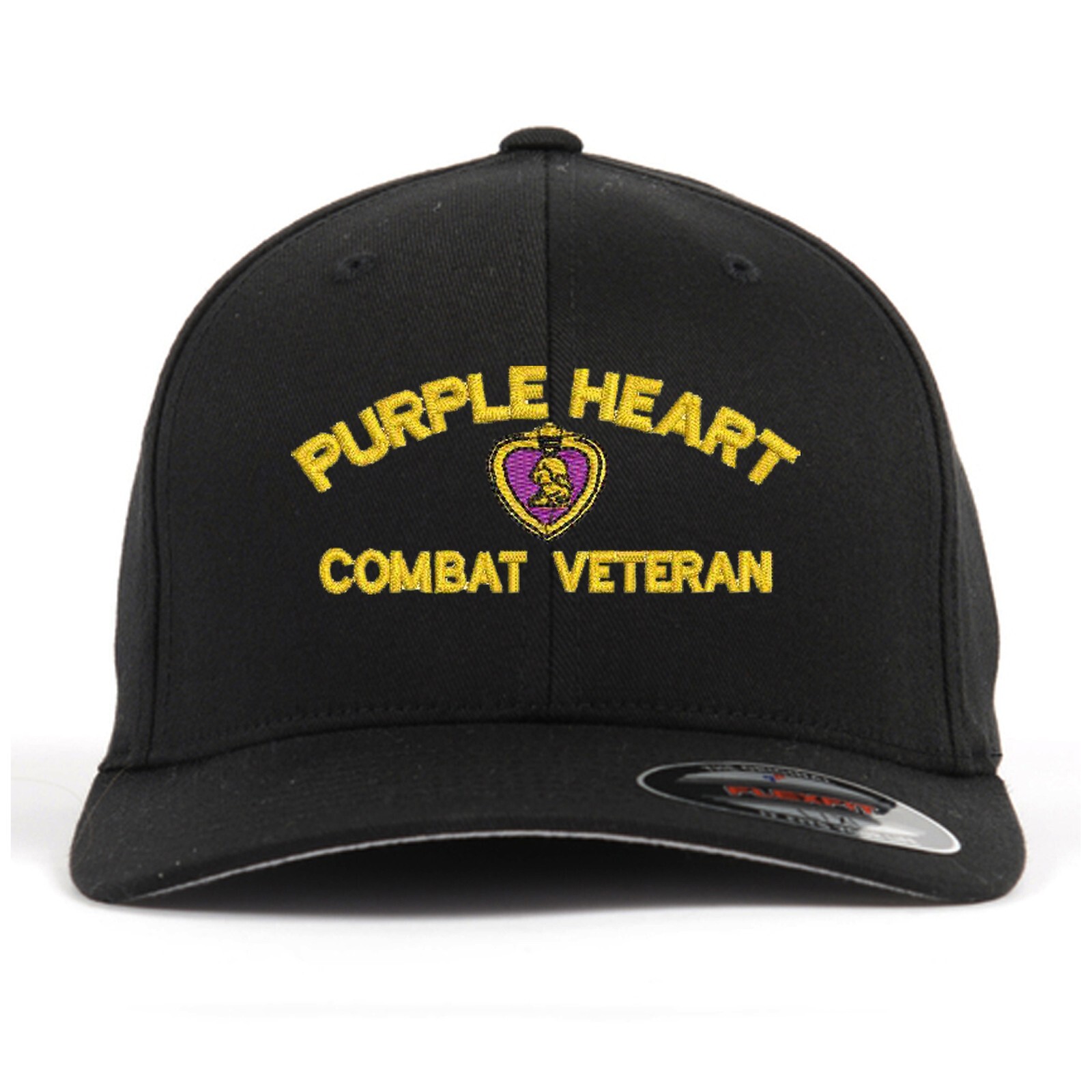 Purple heart combat veteran embroidered flex fit baseball cap (S/M, L/XL, XXL)