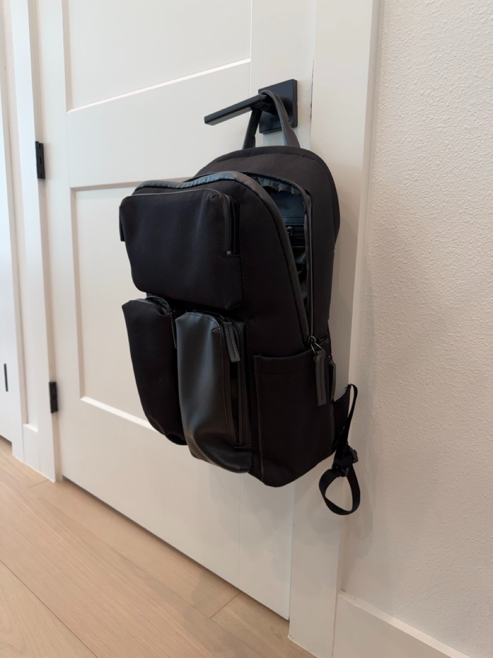 Troubadour London Ridge Backpack Black Nylon Leather Trim Laptop Work Bag