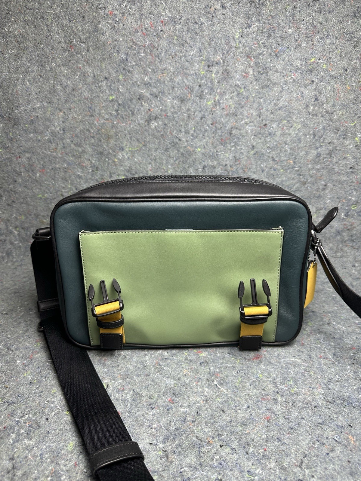Coach League Messenger Crossbody Bag Green Black Leather Colorblock Style C6557