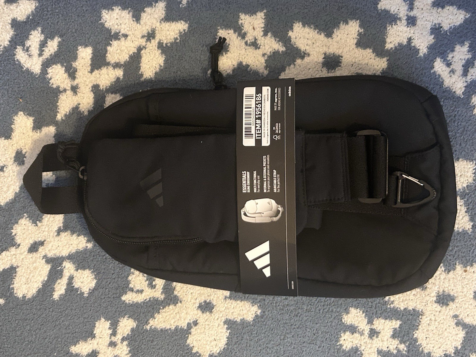 Adidas Essentials 3 Sling Crossbody Bag Black with Carabiner and Multi-Pocket