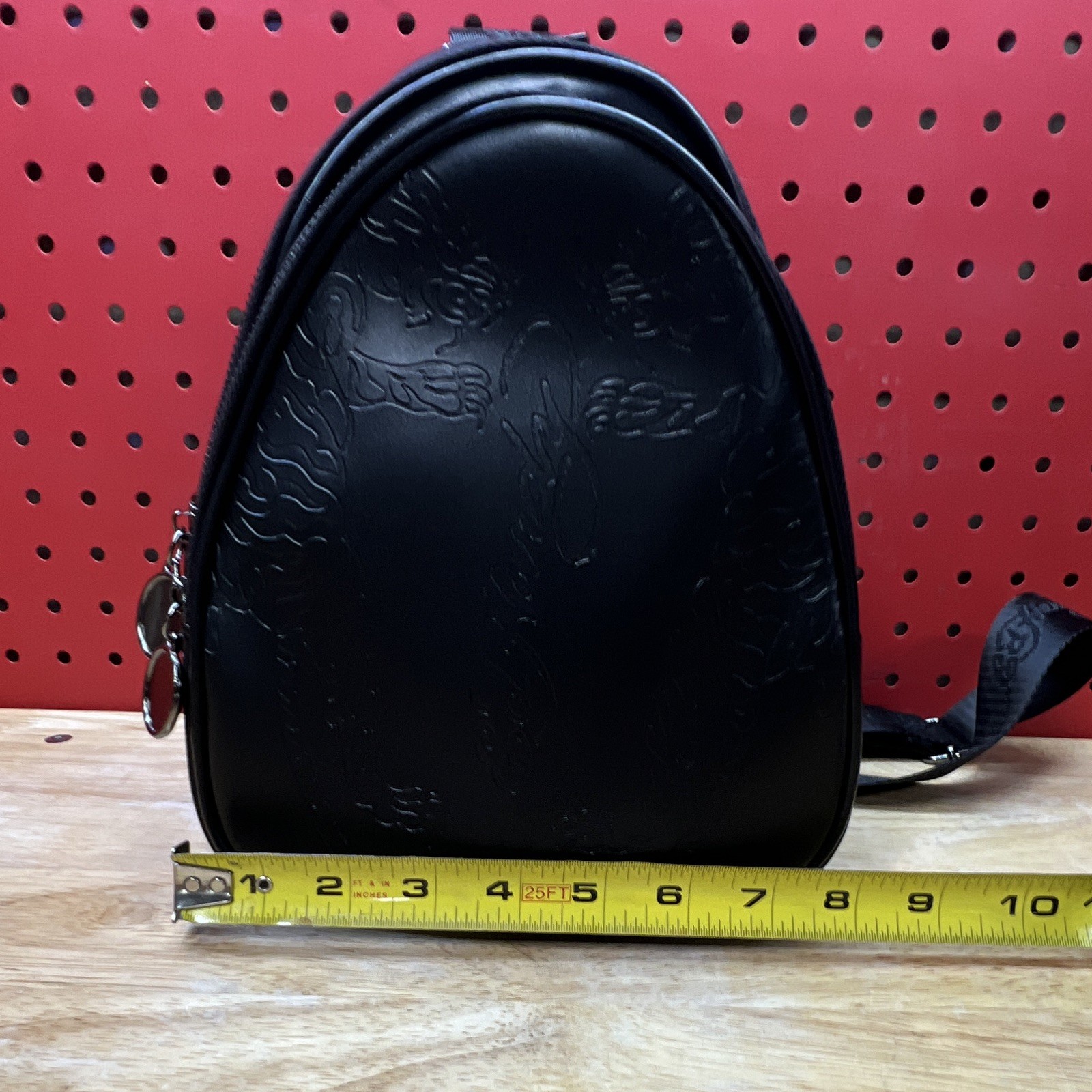 Ed Hardy Black Tiger Embossed Crossbody Bag, Small, Zip, Adjustable Strap