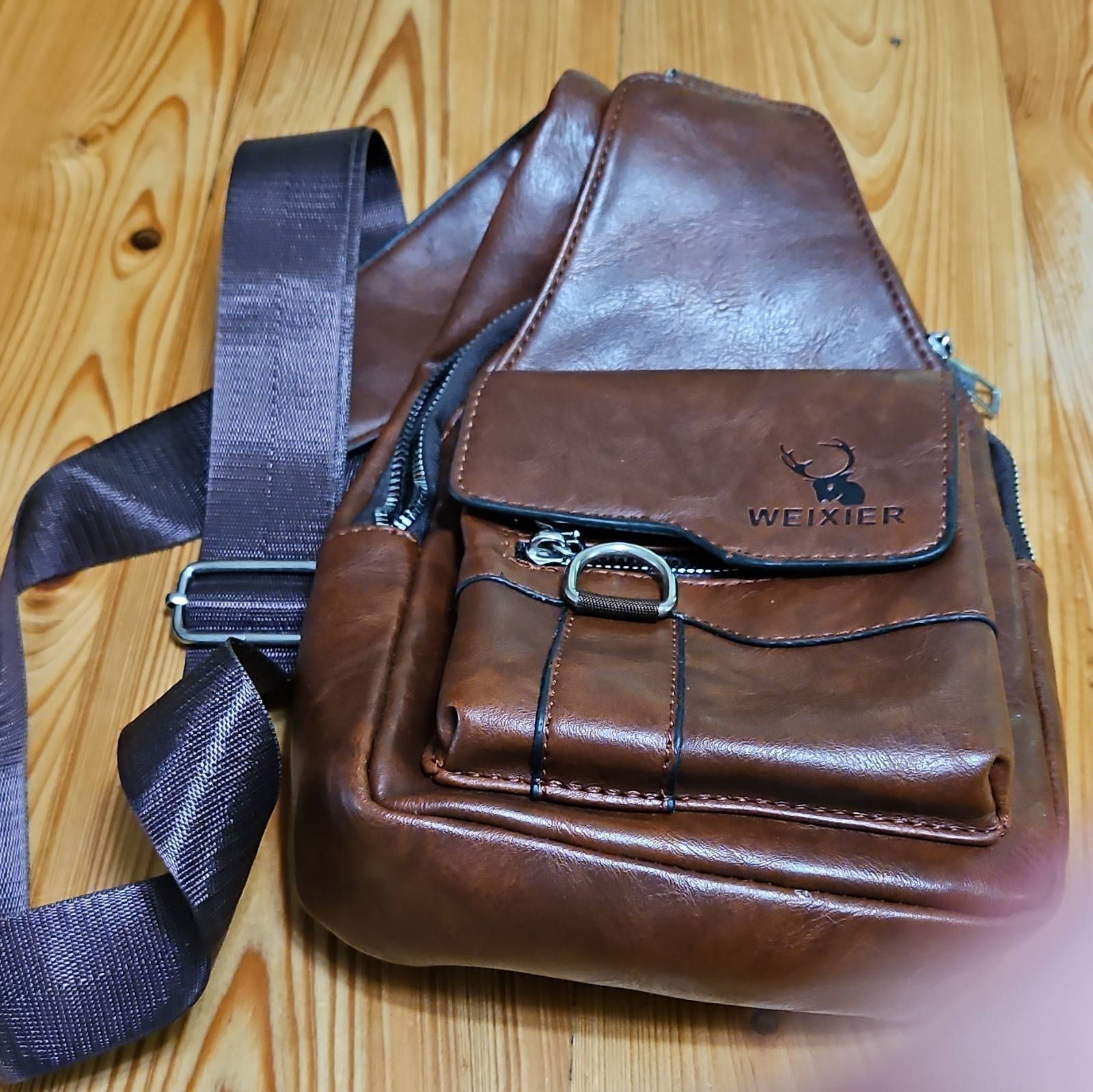 WEIXIER Brown Crossbody Sling Bag Zip Closure, Adjustable Strap, Outer Pockets
