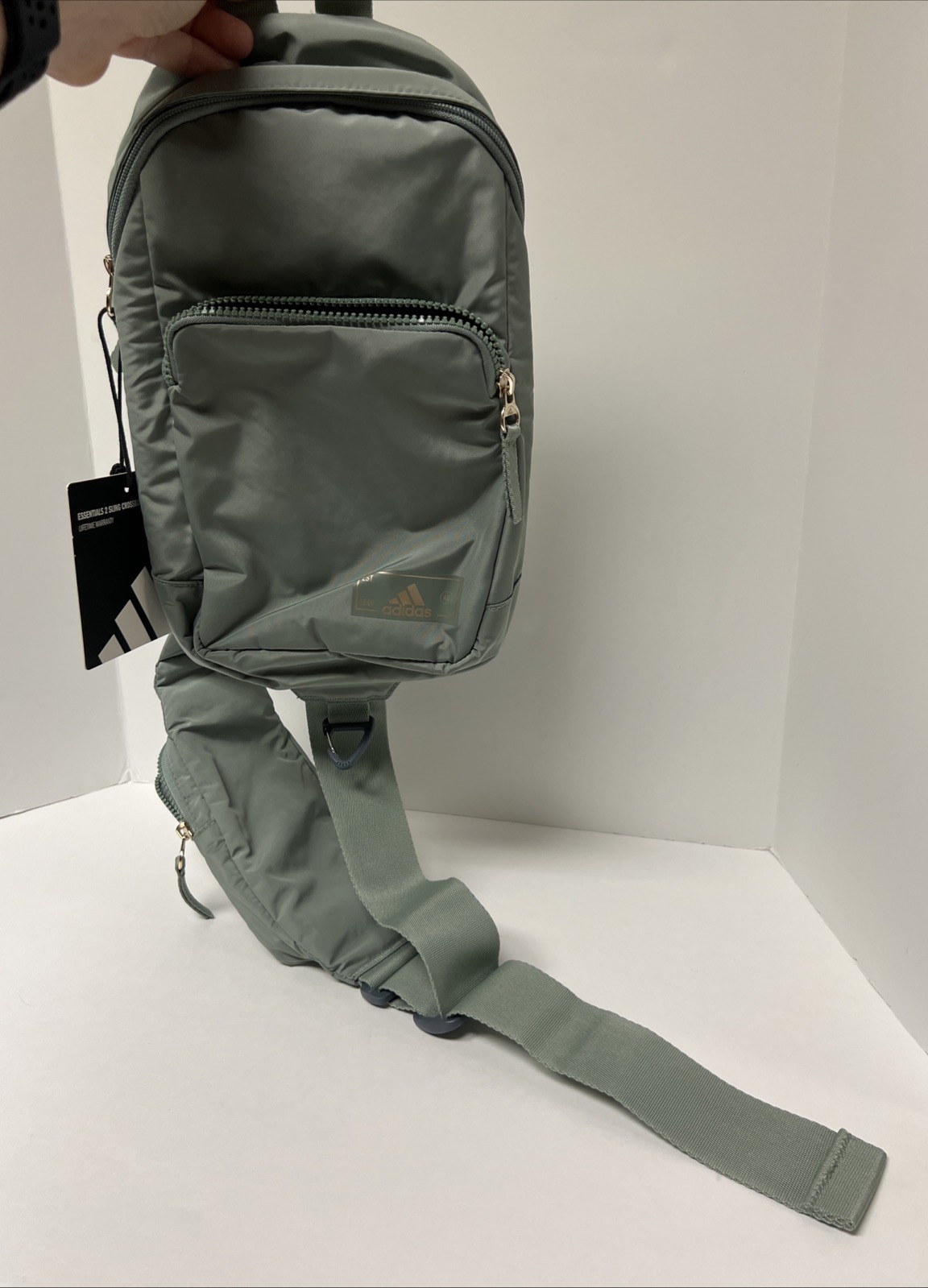 Adidas Essentials 2 Sling Crossbody Silver Green/ Gilver Zippered Pockets W/ Tag