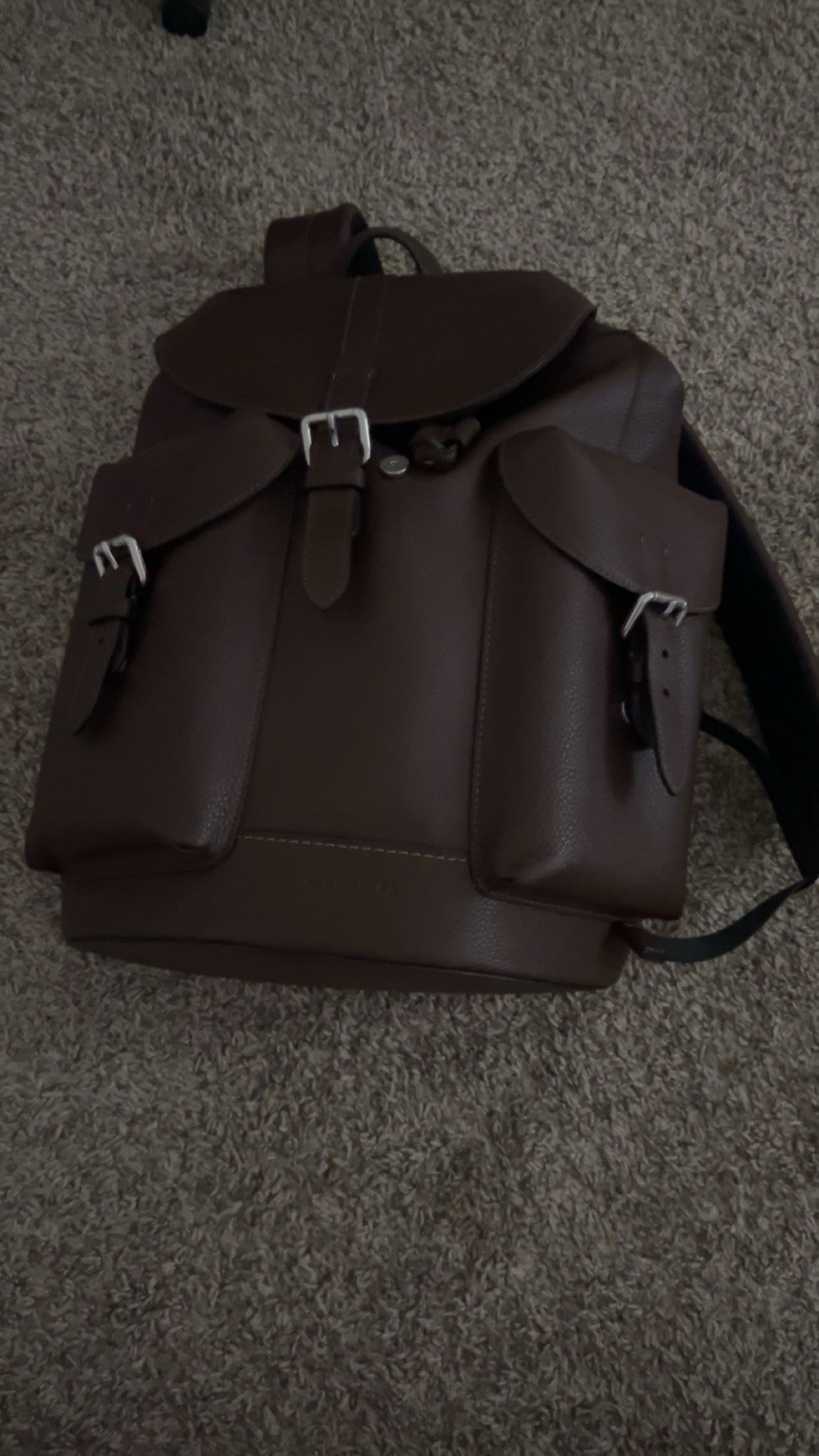 Coach backpack, Brown Solid Backpack Drawstring Flap w/ Buckle Closure