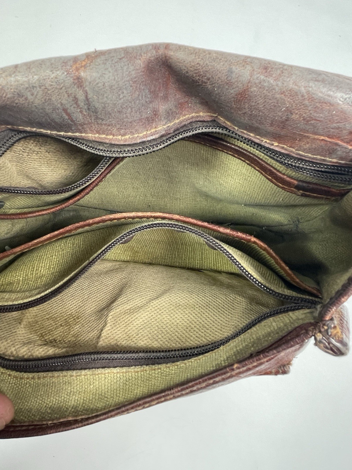 Vintage Leather Messenger Bag TTK Shoulder Strap Brown Zipper & Button Closure