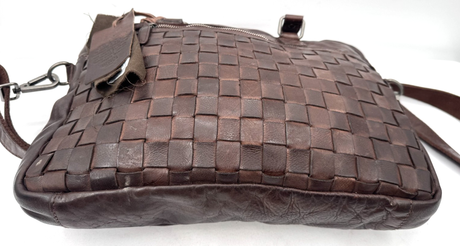 Valenca Holland Cognac Brown Woven Leather Document Laptop Bag Shoulder Carryall