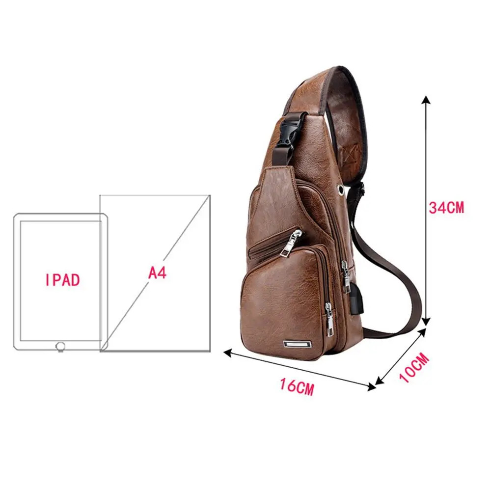 USB data cable charging chest bag casual fashion shoulder bag PU outdoor sports