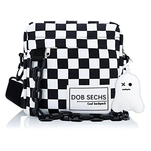 Crossbody Purse Small Messenger Bags for Men Shoulder Bag, Black White Checkered