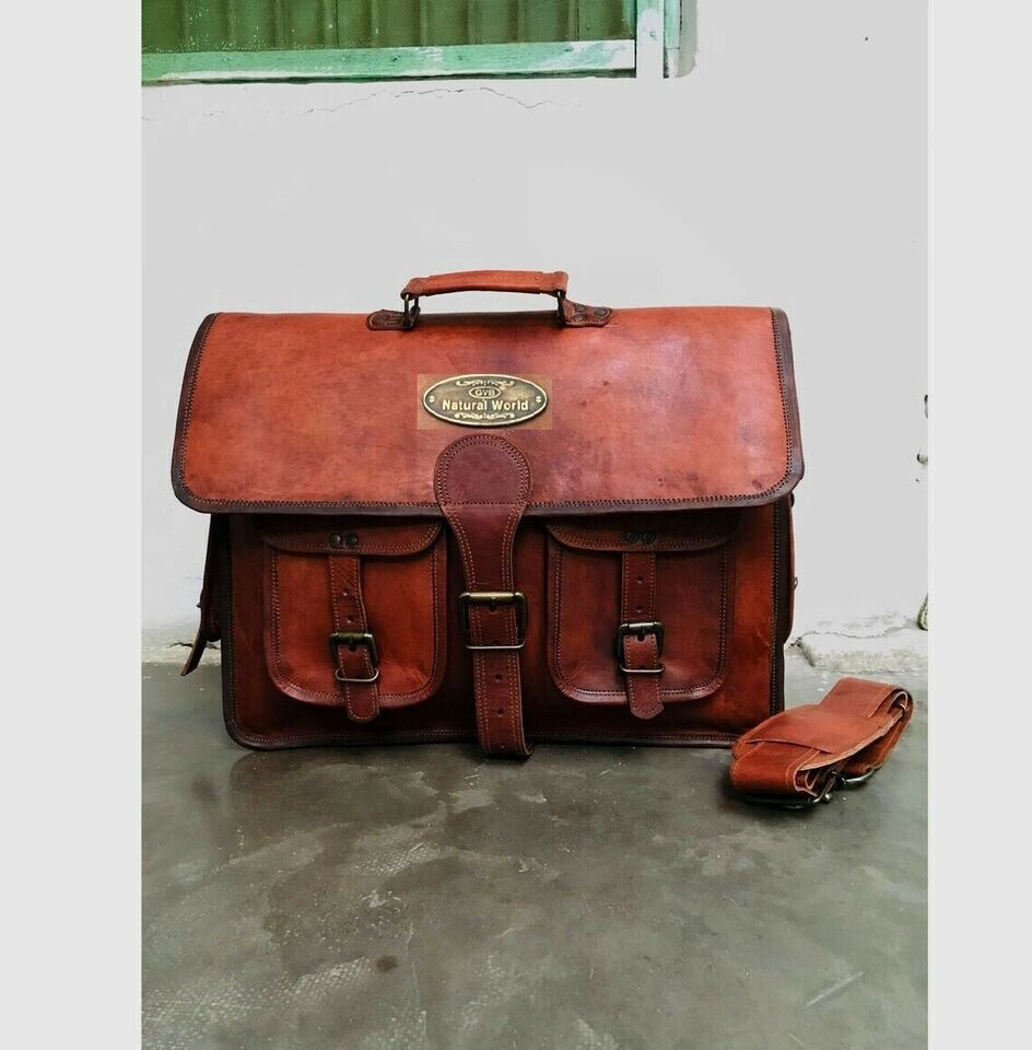 Bag Shoulder Laptop Briefcase 18″ Men’s Vintage Leather Messenger