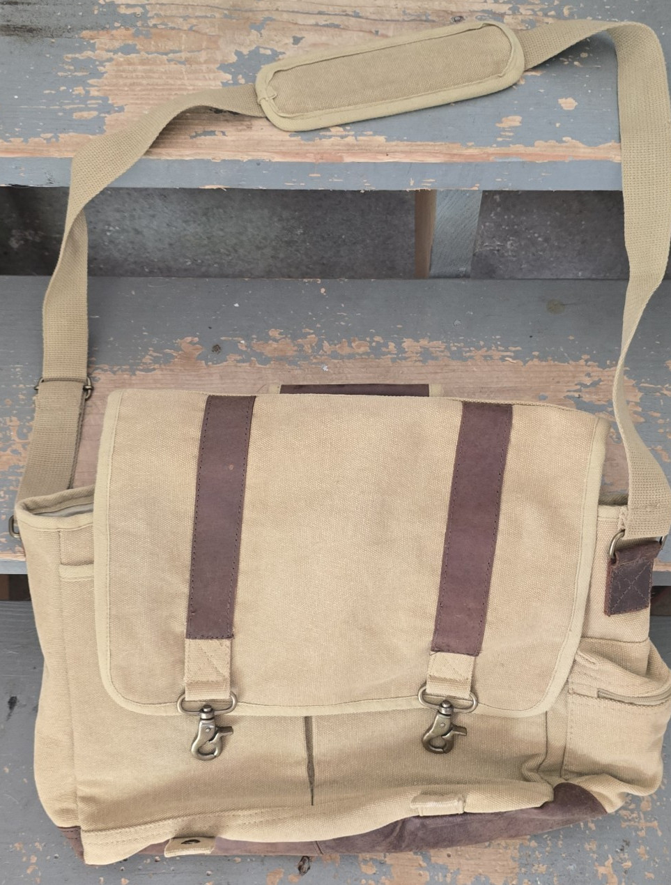 Rothco Canvas Military Style Satchel Messenger Bag Leather Buckles 100% Cotton