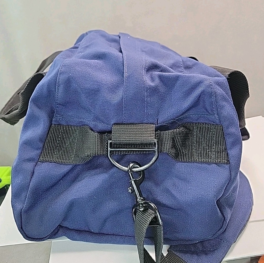 Vintage Eddie Bauer Duffle Bag Weekender Canvas Nylon Navy Blue W/Shoulder Strap