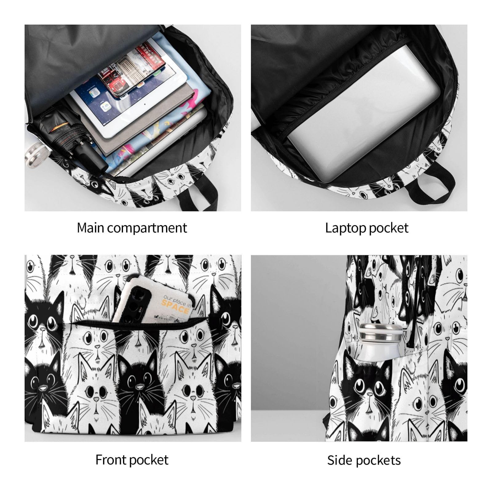 Black and white Cat Backpack Laptop Backpacks Multipurpose Daypack For Men Wo…
