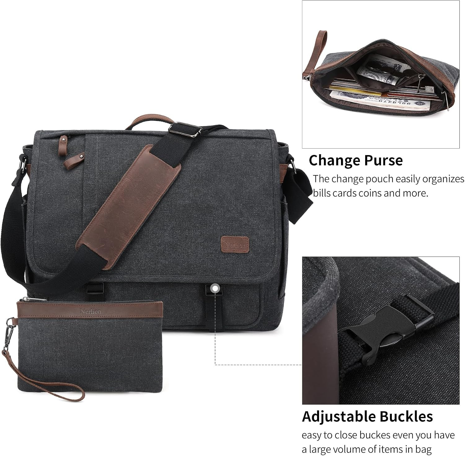 Nerlion 17-17.3 Inch Water-Resistant Messenger Bag for Men – Dark Gray