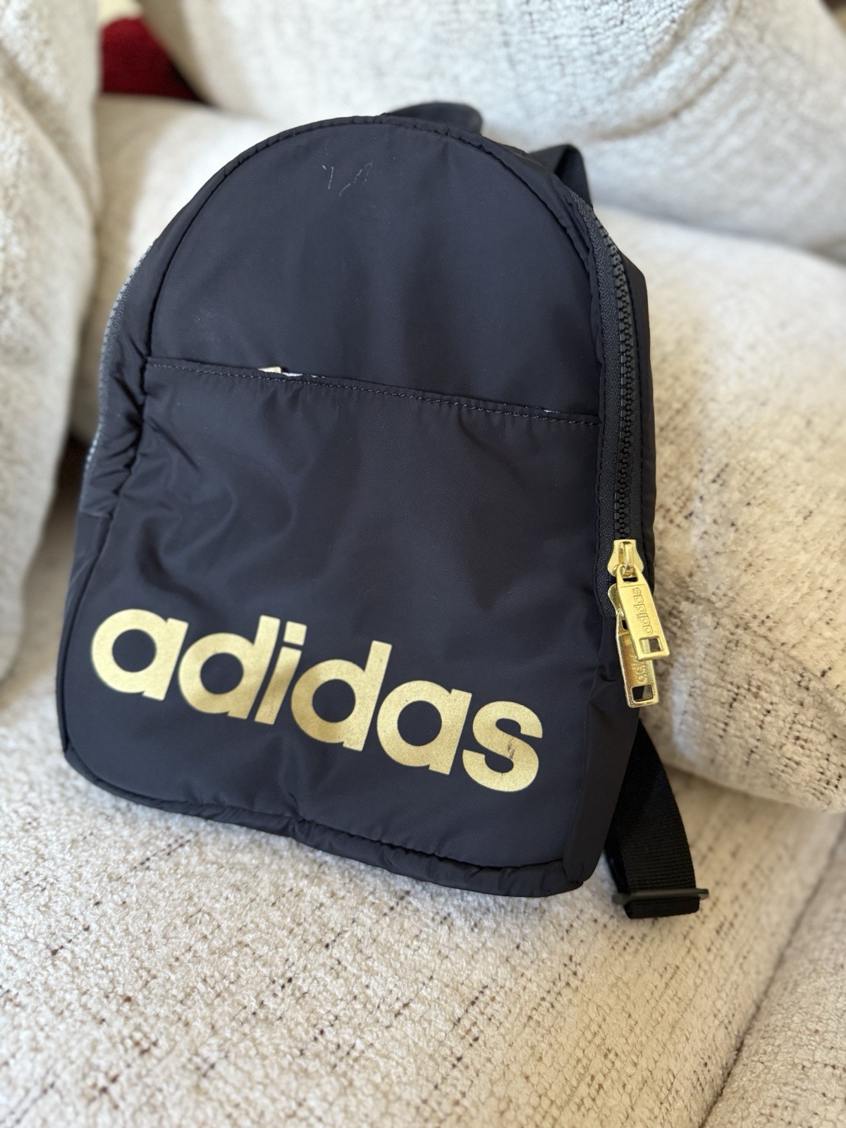 ADIDAS Unisex Linear MINI Backpack Black White 9.5″H x 10″L x 3″W GOLD ZIP