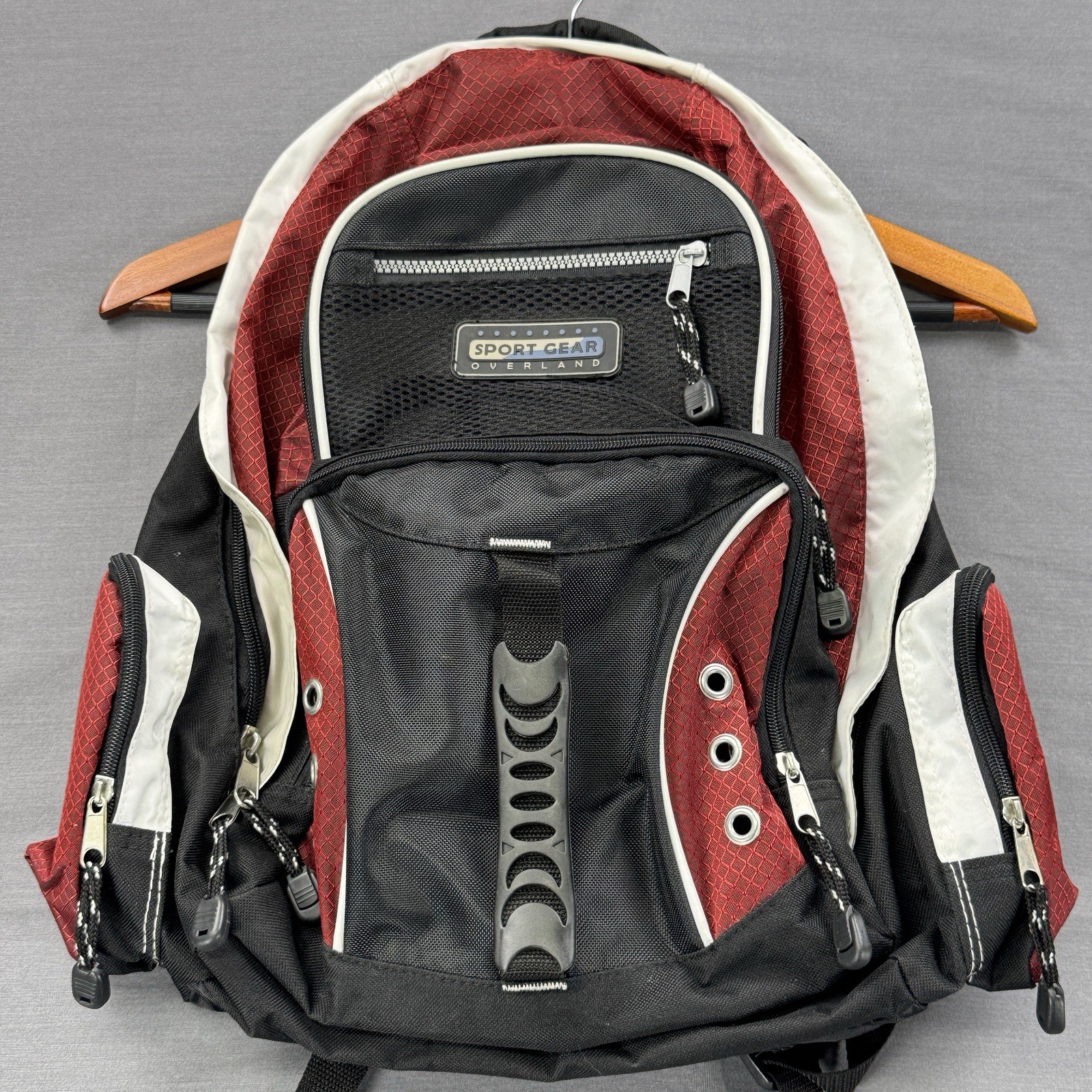 Sport Gear Overland Backpack Black Burgundy Multi Pocket School Travel Book Bag