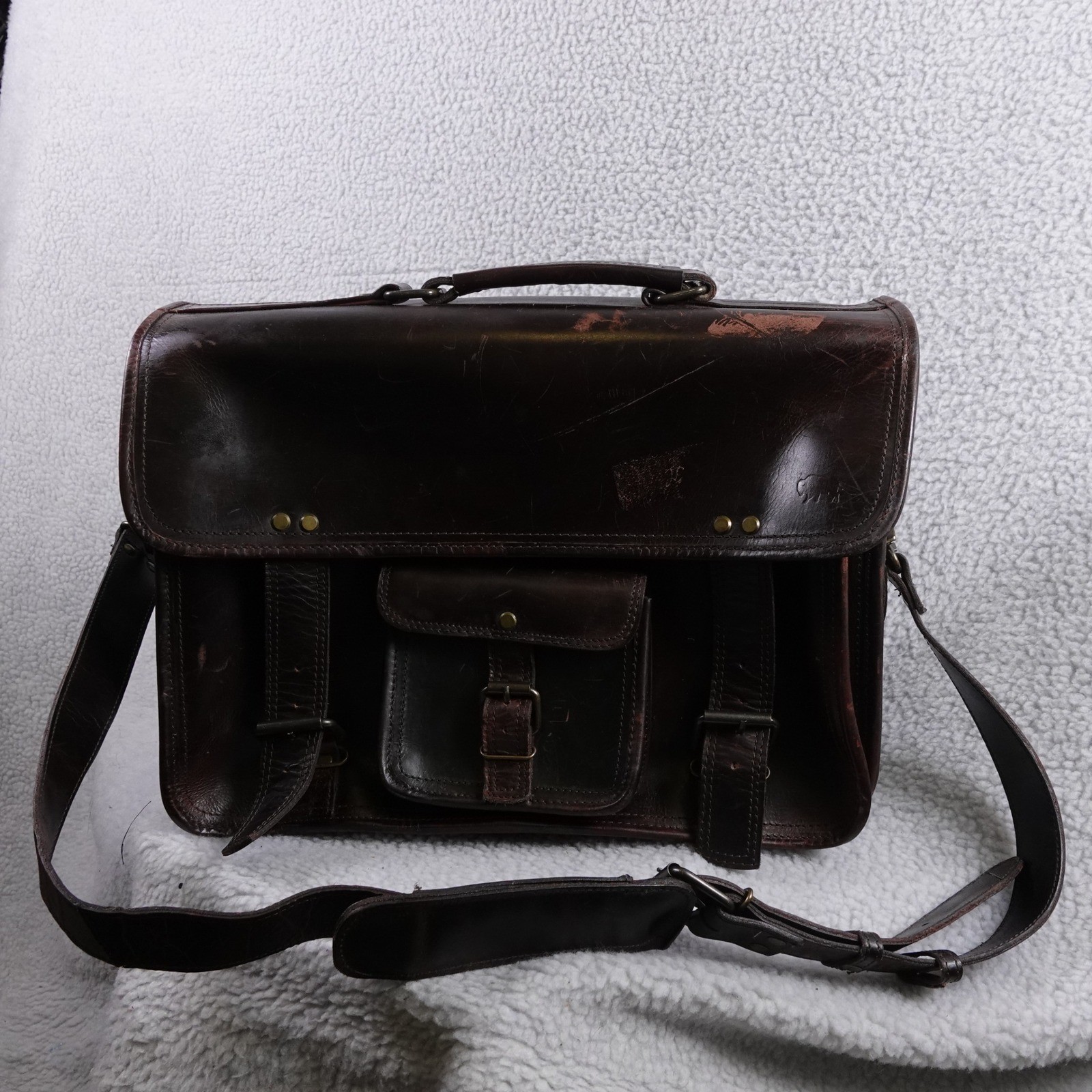 Buffalo Jackson Dark Brown Leather Messenger Bag Briefcase Satchel Vintage Look