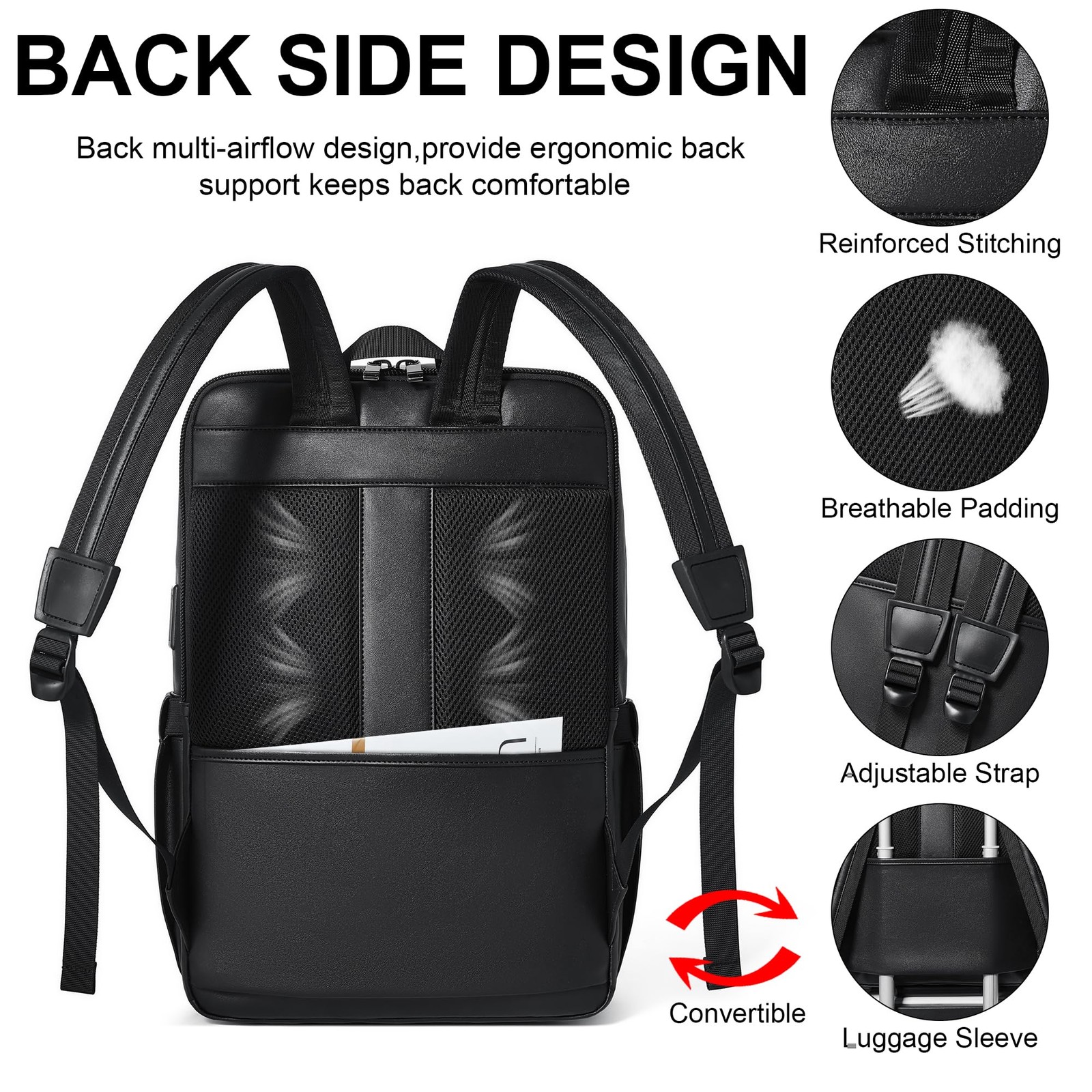 16 inch Vegan Leather Laptop Backpack with USB Charger,Smart Computer Backpac…