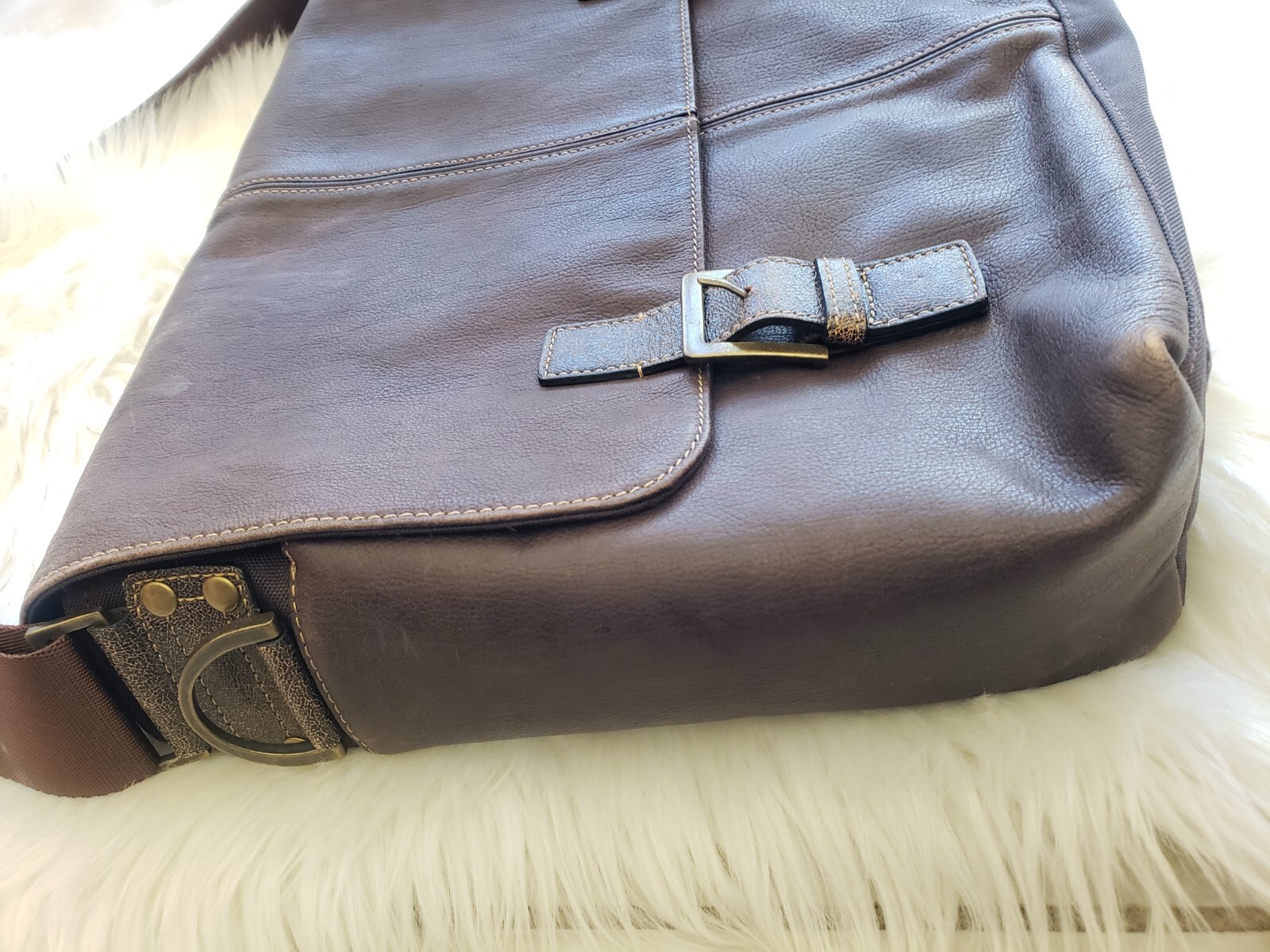 🌺Boconi Brown Leather Garth Slim Mailbag Men Messenger Laptop Crossbody Bag