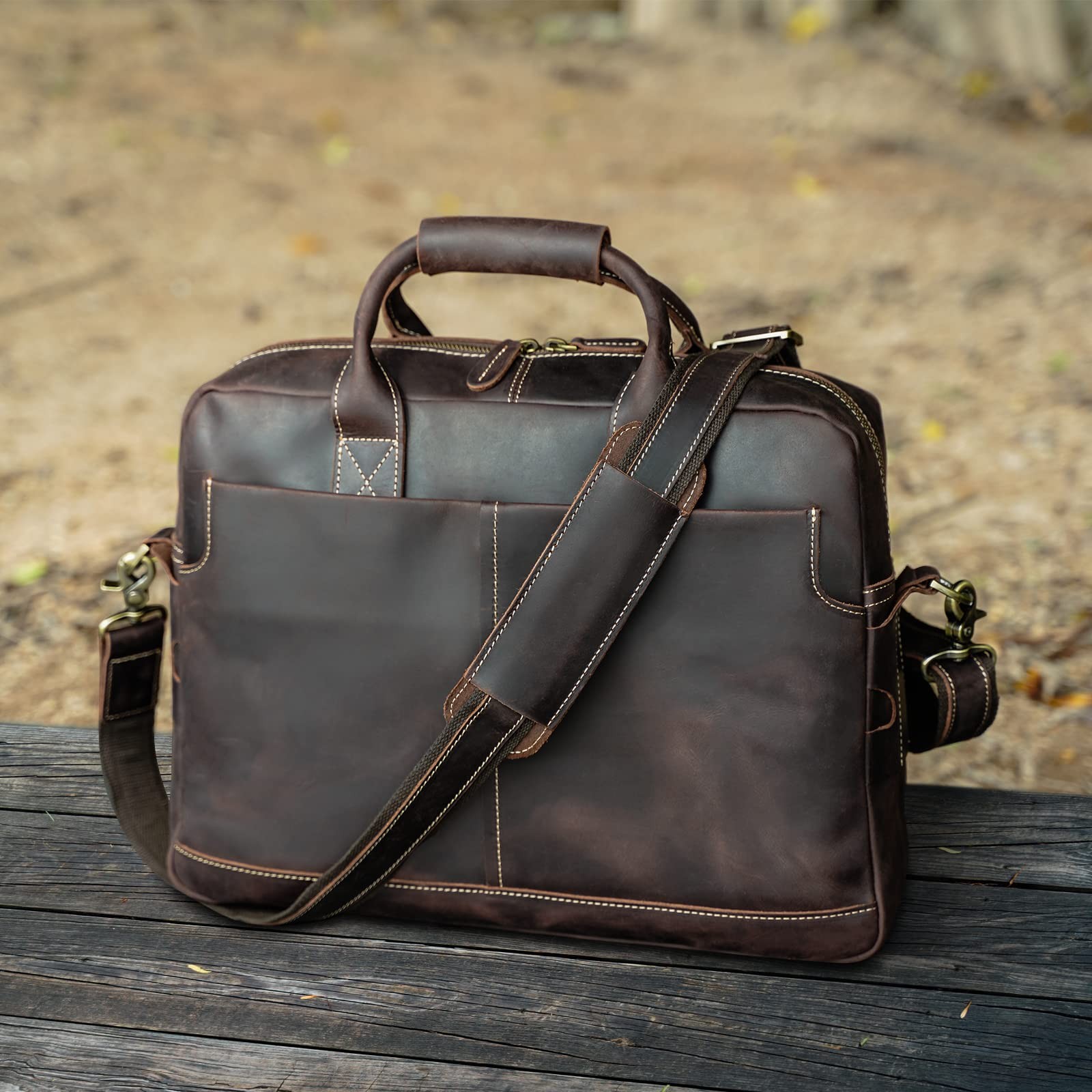 Polare Leather Briefcase for Men Business Travel Messenger Bags 15.6 Inch Lap…