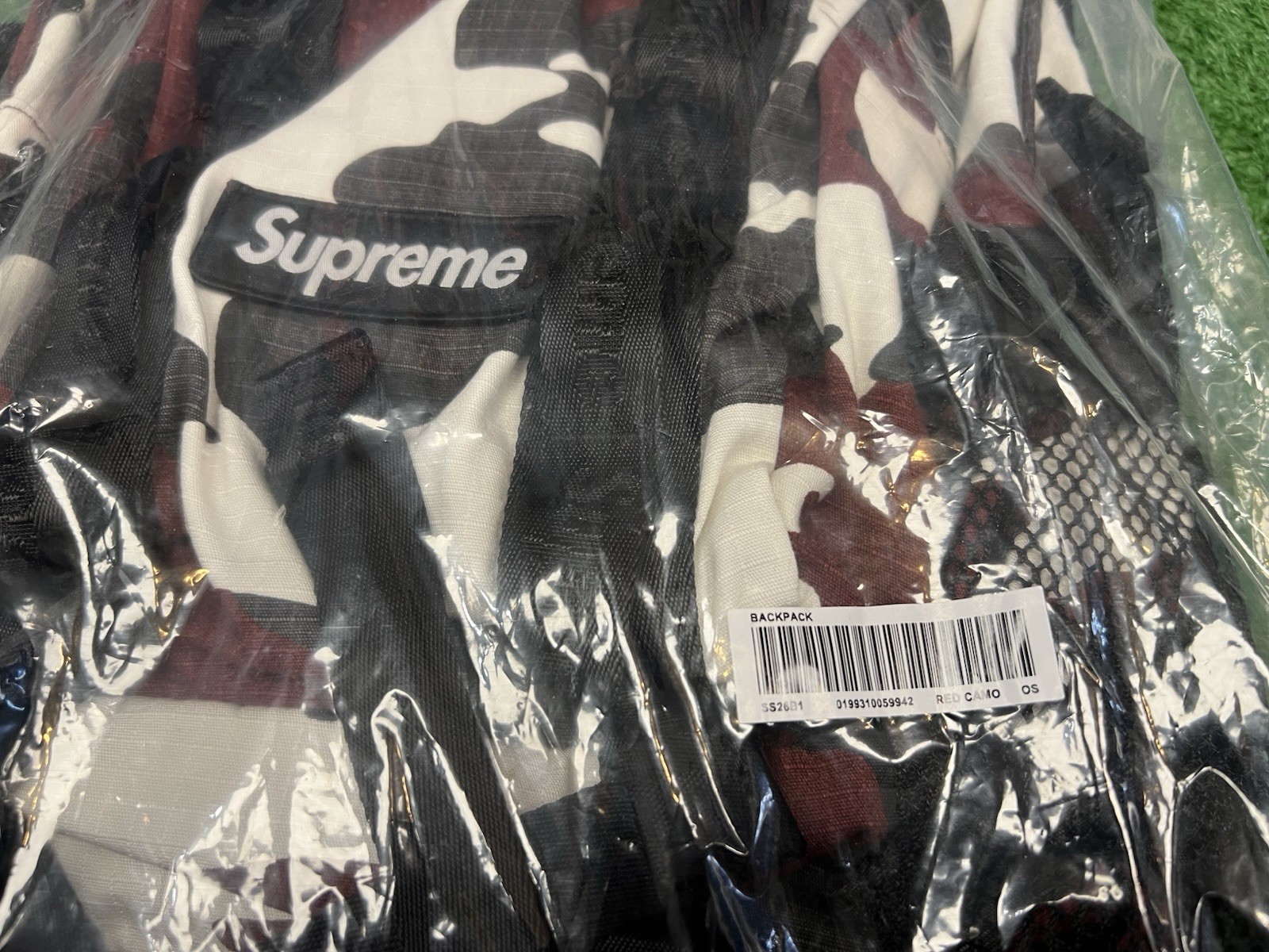 New Supreme Logo Backpack Red Camo SS26 Authentic One Size Hypebeast Hypewear