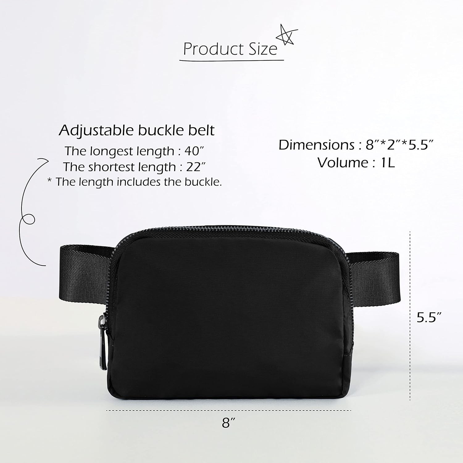 ODODOS Unisex Mini Belt Bag Fanny Pack Workout Running Black