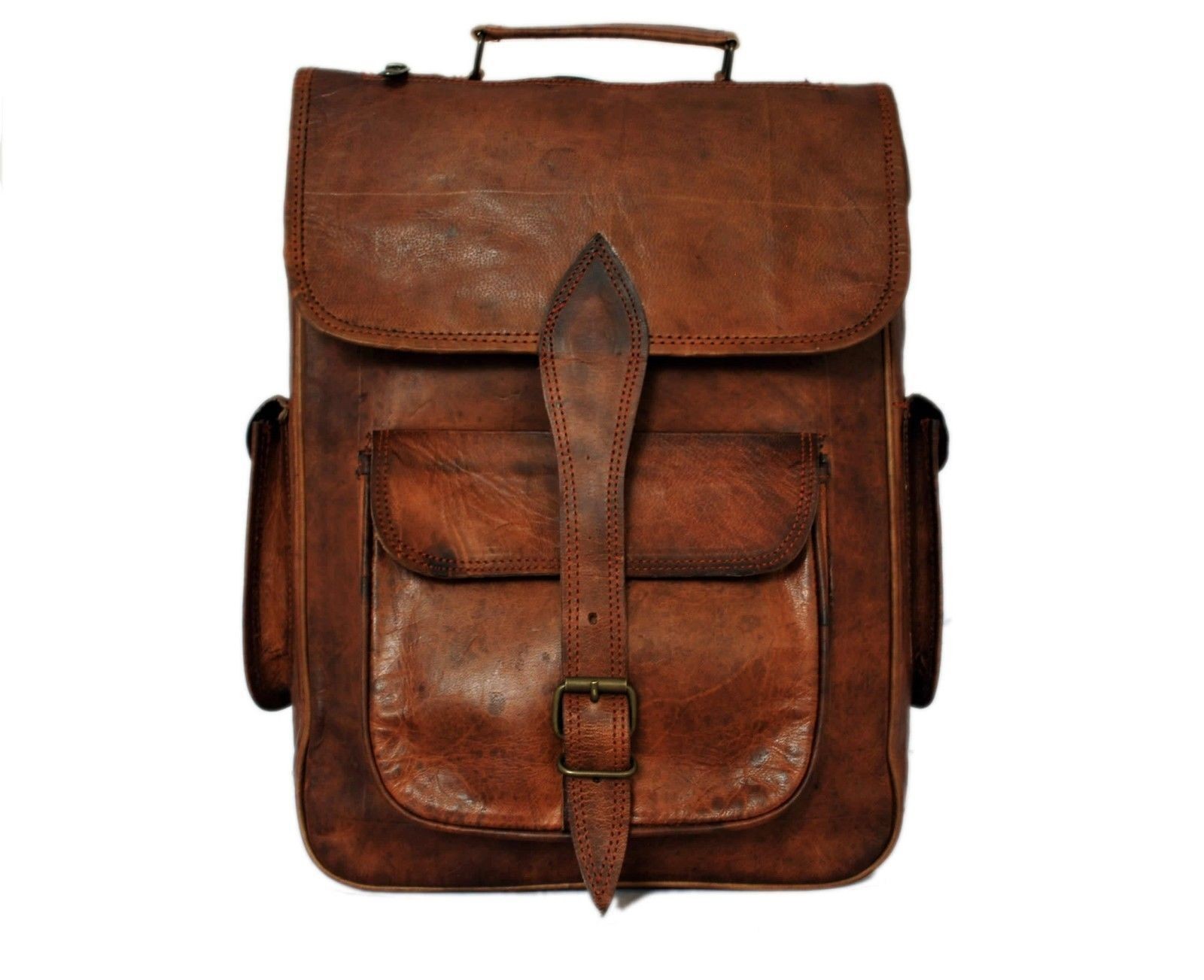 Leather Bag Goat Men’S Backpack Rucksack Vintage Craft Laptop Brown Messenger