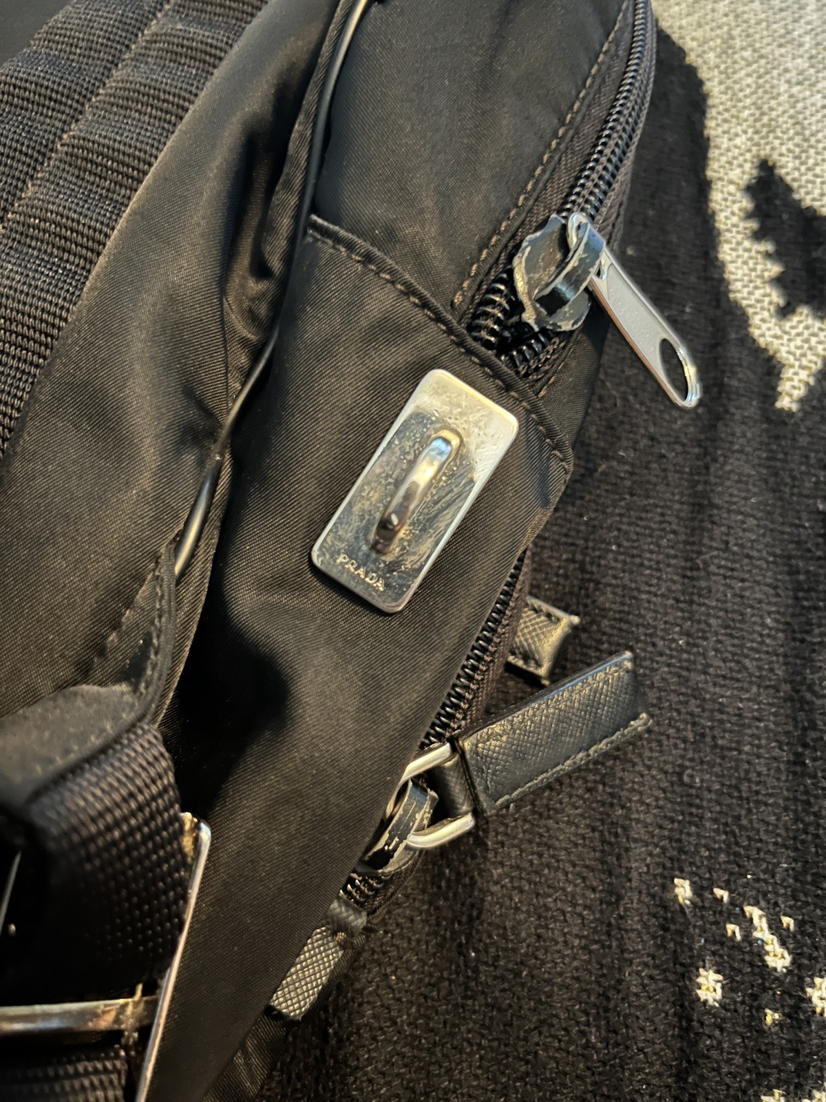 Prada Black Nylon Tessuto Logo Backpack Bag