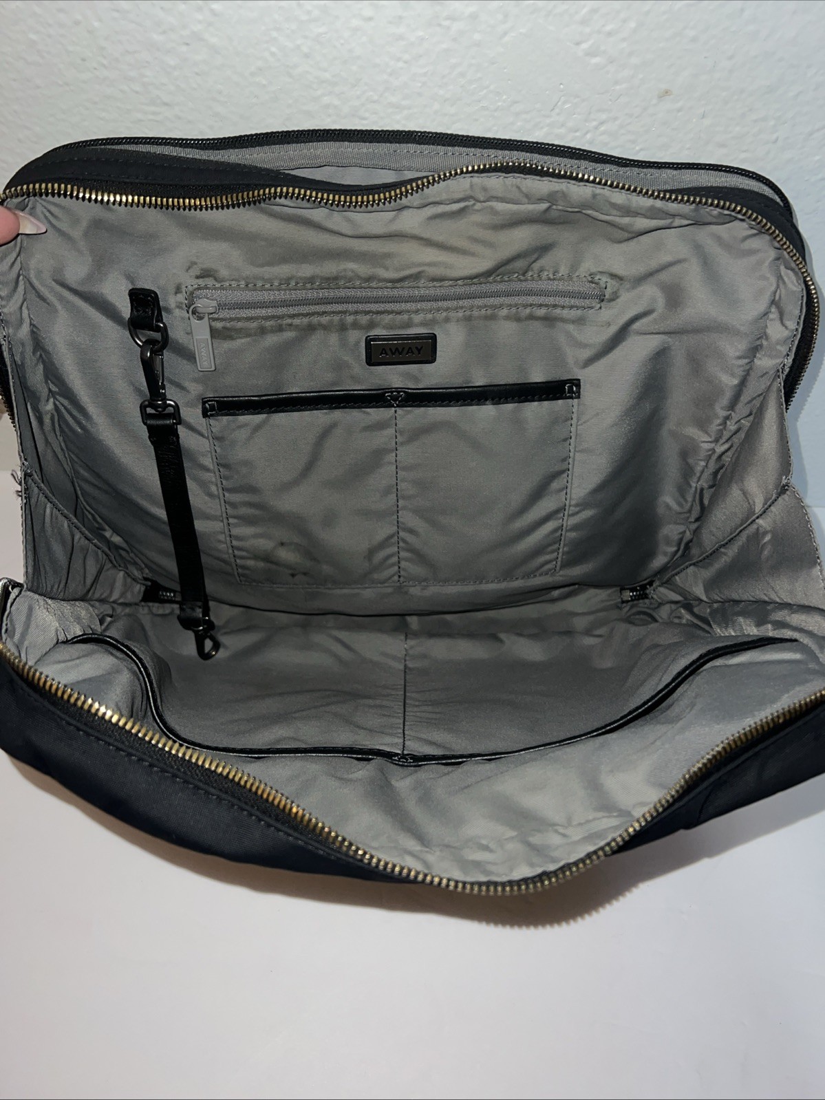 Away Travel Messenger Bag Black Nylon Crossbody Tech Laptop Bag Minimalist
