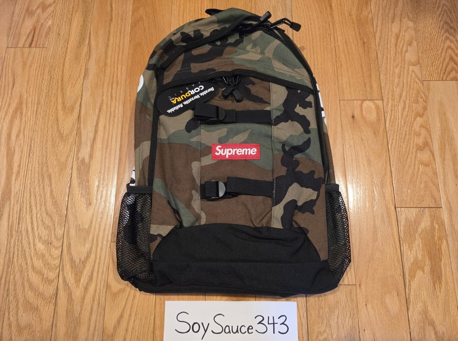 NEW SUPREME LOGO BACKPACK BOX LOGO WOODLAND CAMO SS14 CORDURA FABRIC RARE
